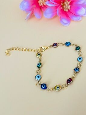 Multi color Gold plated evil eyes bracelet with lobster clasp